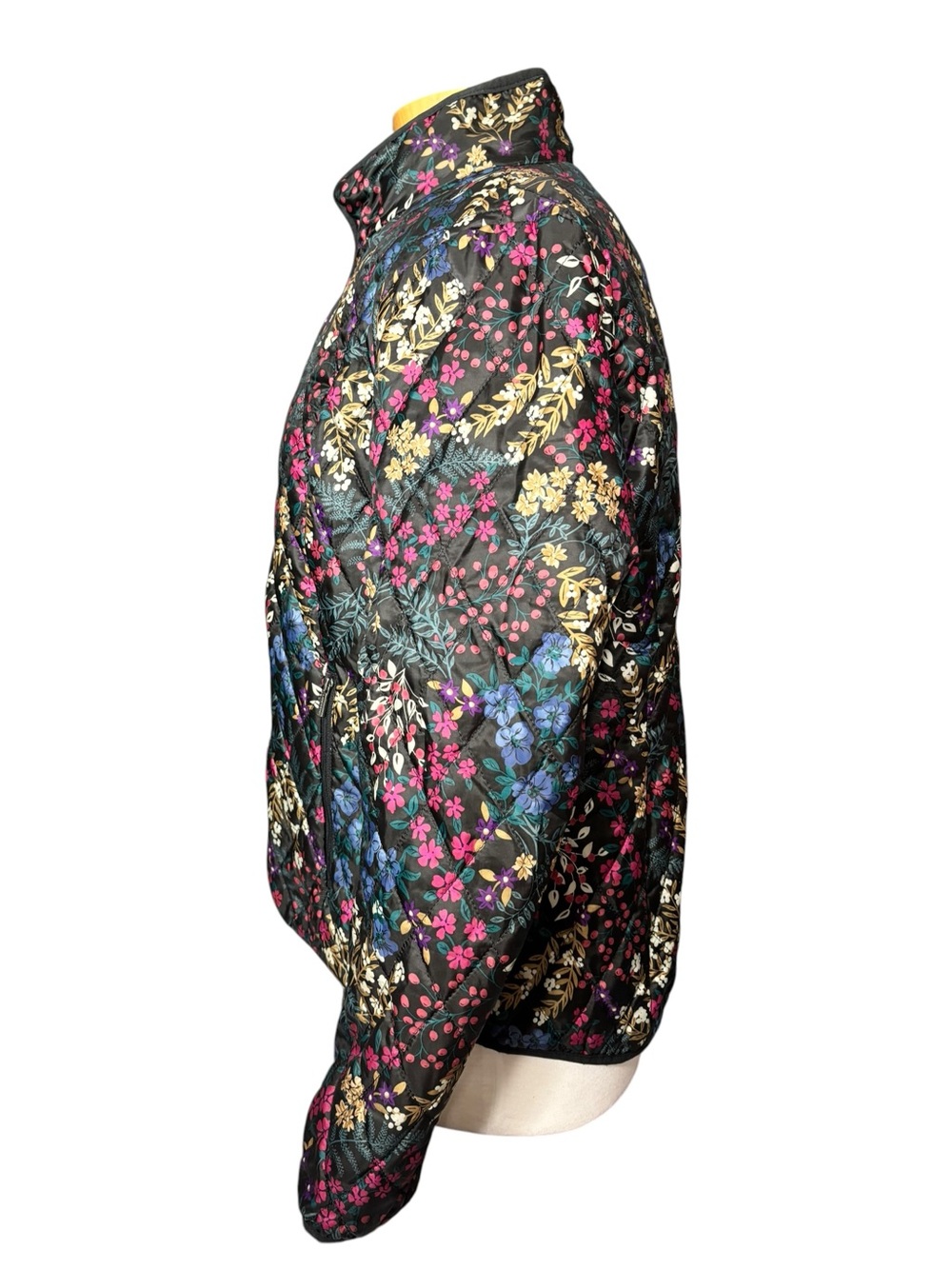 Lands' End Floral Quilted Packable Puffer Jacket Black Multi Zip L 14-16 - Picture 4 of 6